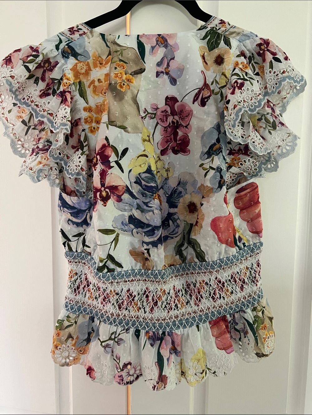 FARM Rio Multi Floral V-Neck Smocked Peplum Blouse - Picture 4 of 10